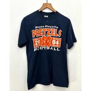 Vintage 2004 Pretzels Football Navy Blue Orange State Playoffs Graphic T-Shirt
